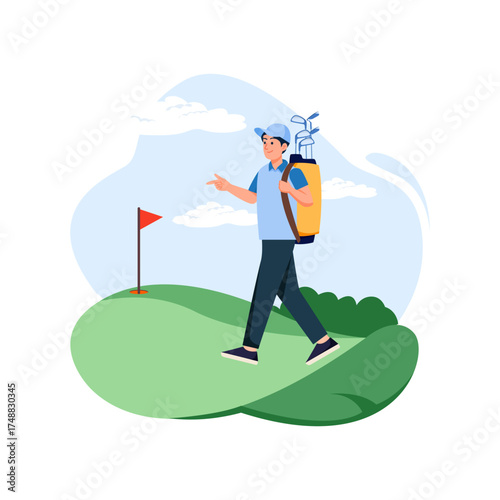 a golf player hitting the ball with his club. Vector illustration.