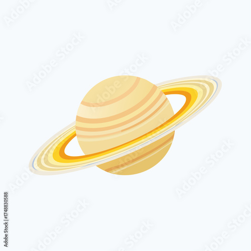 Illustration of the planet saturn with rings, featuring a minimalist flat design on white background