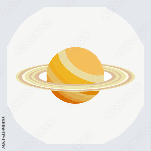 Illustrative depiction of the planet saturn with its distinct ring system presented in a round graphic