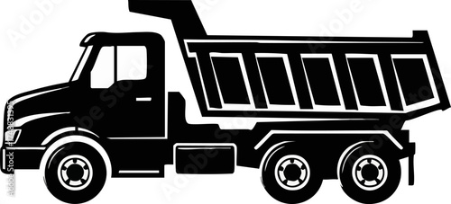 Heavy duty dump truck silhouette isolated on white background.