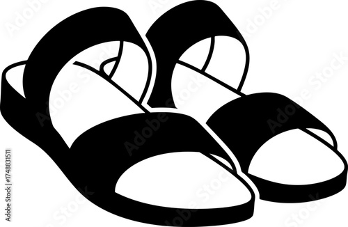 Pair of black sandals vector illustration.