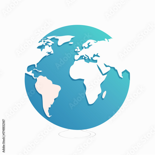 Stylized Earth Globe Illustration Featuring Continents and Oceans on a White Background