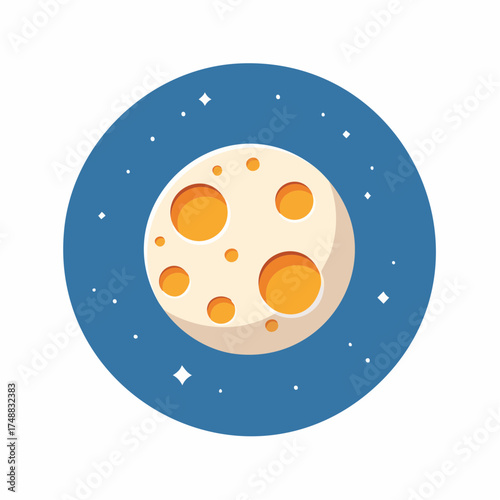 Stylized Lunar Celestial Body Surrounded by Stellar Dust, Within a Circular Enclosure