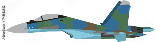 Flat Design Detailed Fighter Aircraft Jet Plane Military Aviation Illustration