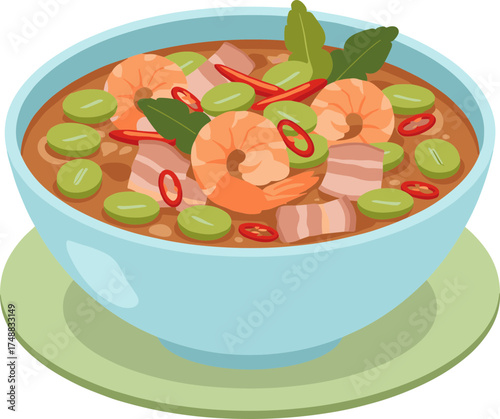 Flat Illustration Shrimp Spicy Stir Fry Asian Food Culinary Dish
