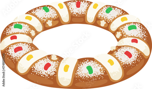 Flat Simple Rosca de Reyes Cake with Candied Fruit Decoration