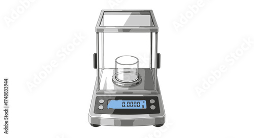 A highly precise digital analytical balance, a vital laboratory instrument for scientific research and accurate chemical measurement, isolated vector illustration