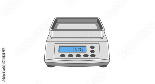 An illustration of a modern electronic laboratory or kitchen balance used for accurate weight measurement in grams