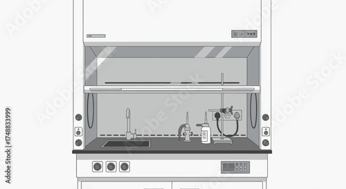 A clean black and white illustration of a laboratory fume hood, a vital piece of safety equipment for scientific experiments and chemical research