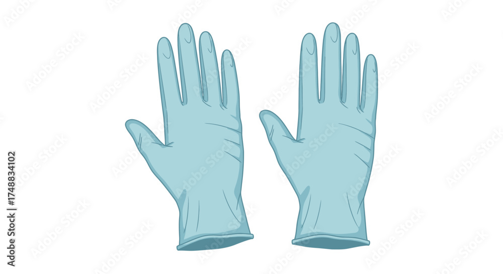 Obraz premium A simple vector illustration of a pair of blue disposable gloves, symbolizing hygiene, safety, and personal protective equipment in healthcare