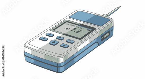 Vector illustration of a portable digital pH meter, a scientific instrument used for measuring acidity and alkalinity in laboratory analysis