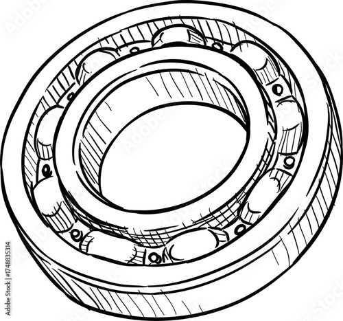 Ball bearing hand drawing vector. Vector of Circular round rotating bearings used in industry for mechanical work. Icon of ball bearing with many small metal balls. 