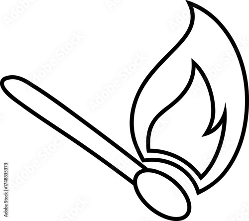 burning matchstick icon. Lit Matchstick. Burning Matchstick with Flame. Burning matchstick flame igniting fire element. Matches icon outline. 