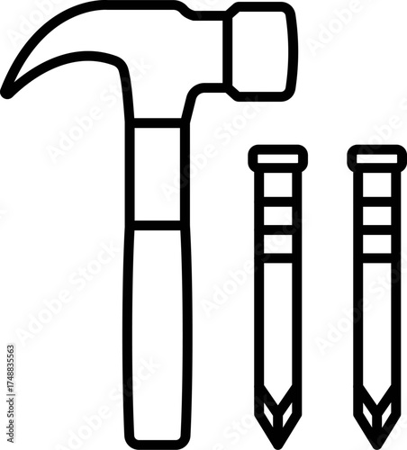 Vector of Claw Hammer and Nail. Carpenters hammer and metal nail vector illustration. Tools nail and hammer. 