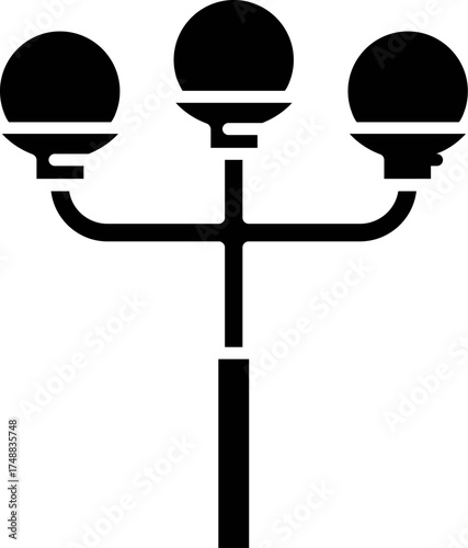 Three light street lamp silhouette vector. Three light Park Lamp. Three ornate post light. Vintage street lamp post silhouette with three lights and two isolated on a white background.
