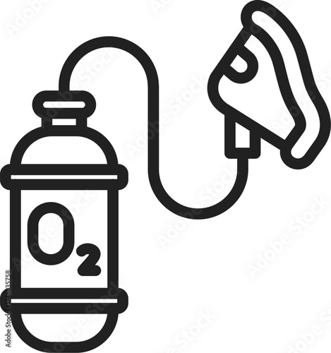 oxygen tank with a mask line art vector. Oxygen tank with mask for respiratory support. 