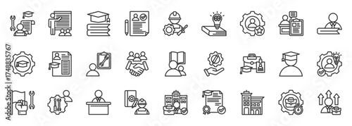 apprenticeship icons set outline collection for job search and opportunity