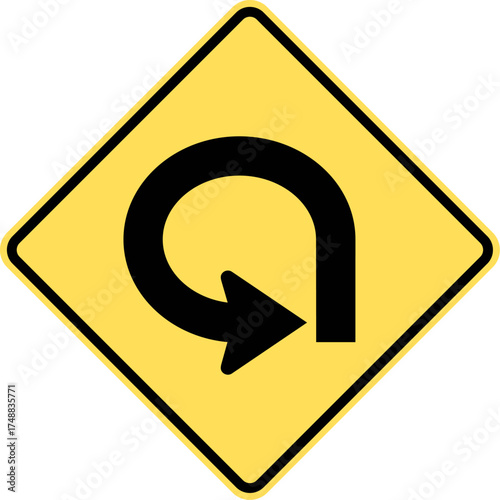 270 degree curve sign. Warning Sign. 270 degree loop curve. 270 degree loop on left sign. Road Sign. Warning. 270 degree loop.  Vector Illustration on Transparent Background