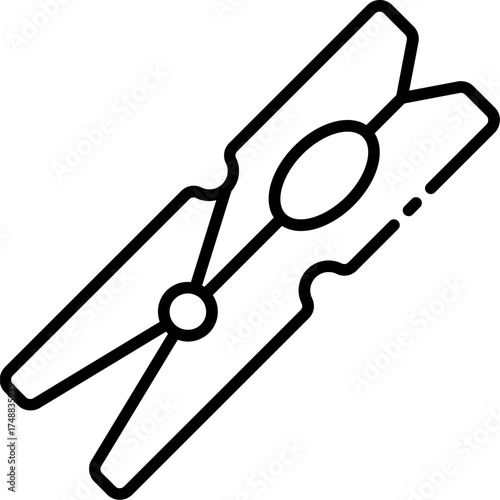 Clothespin outline. Icon of Clothes pin. Line art vector of laundry and clamp, clothes pin sign. clothes peg for drying laundry outdoors