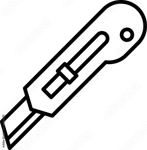 Cutter knife outline. Line art vector of box cutter knife. Utility knife icon. Segmented blade. Snap-off blade. Paper cutter isolated on white background. 
