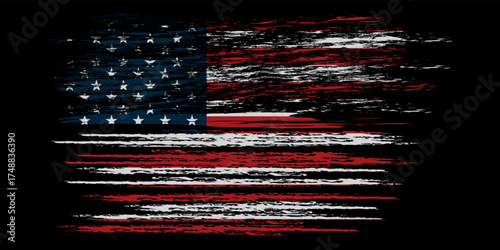 Grunge USA Flag. American flag brush paint texture. Distressed US symbol, United States flag Vector Illustration for Celebration Holiday 4 of July, American President Day, star and stripes