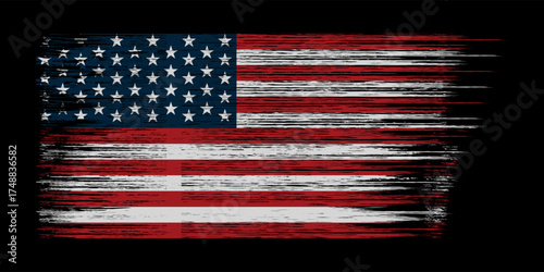 Grunge USA Flag. American flag brush paint texture. Distressed US symbol, United States flag Vector Illustration for Celebration Holiday 4 of July, American President Day, star and stripes