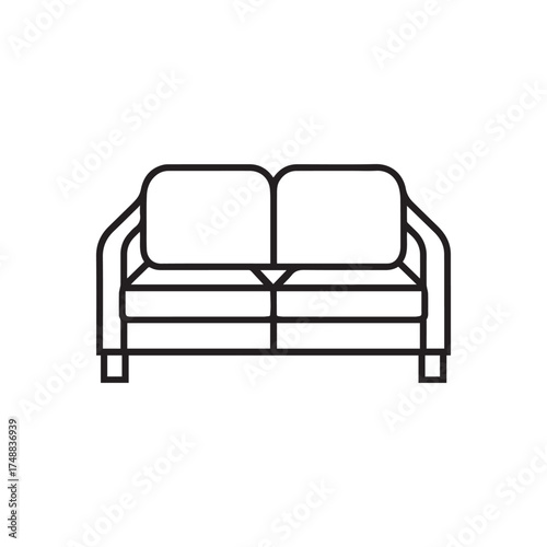 Two seat sofa line art shows simple modern furniture on white background