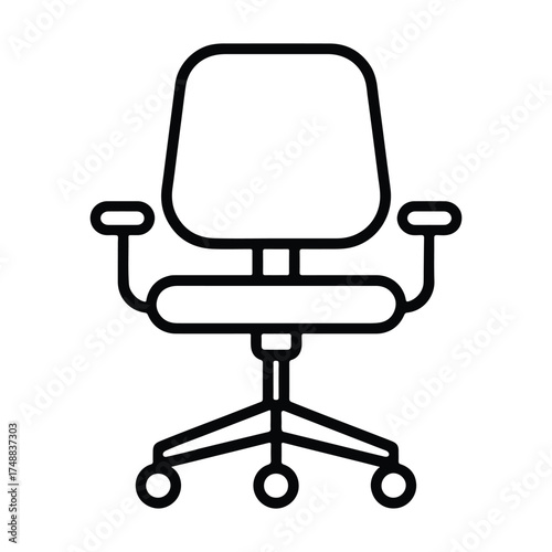 Modern office chair icon with armrests and five star base.