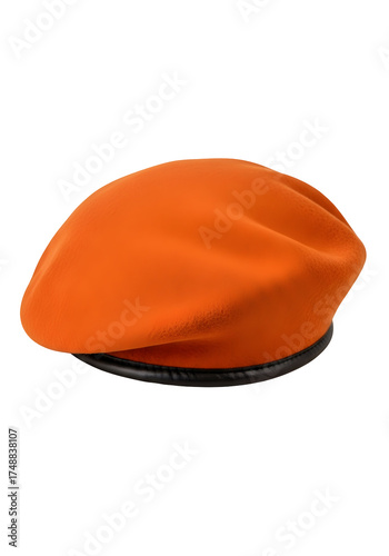 Orange Beret Isolated on Transparent Background with Black Trim a Single Object Centered
