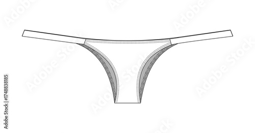 Vector Sketch of Women's Thong Panty Design, Technical Flat Drawing for Seamless Underwea, G-String Thong Lingerie CAD Illustration.