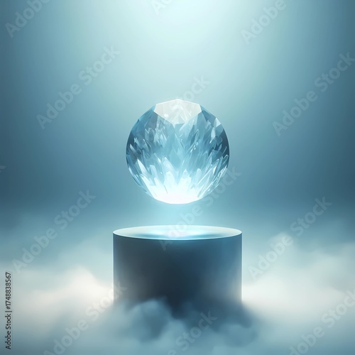 Icy Crystal Floating Above Pedestal