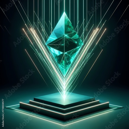 Emerald Shard Floating Above Triangular Pedestal