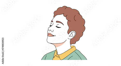 A serene illustration of a person with closed eyes, basking in tranquility and finding solace in quiet contemplation, radiating calmness