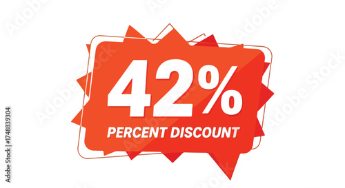 Promotional graphic featuring a forty-two percent discount offer with vibrant orange design and sharp geometric accents