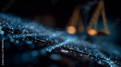 Wallpaper Mural Balance in Law: A symbolic representation of justice, with a focus on the scales, symbolizing fairness and balance. The digital and techy design emphasizes the modern aspects of law and order. Torontodigital.ca