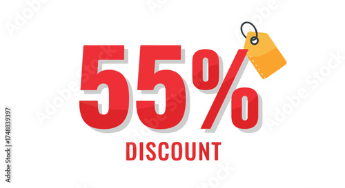 Eye-Catching Fifty-Five Percent Off Graphic with Price Tag Accentuates Shopping Promotion Design