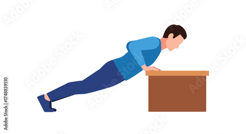 Elevated push-up exercise illustration for fitness content featuring a man doing incline push-ups for health and wellness