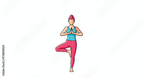 Illustration showcasing a woman practicing the tree pose, symbolizing balance, focus, and mental well-being through mindful movement and body