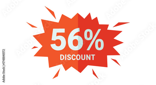 Promotional burst featuring a 56 percent discount, a visually engaging sign for marketing campaigns and sales promotions advertising the attractive