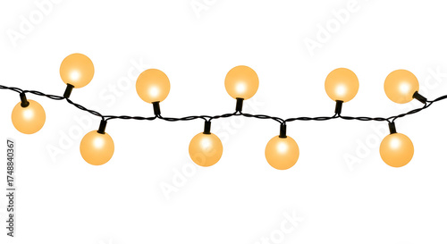 String Of Warm Illuminated Round Lights Against Black Background