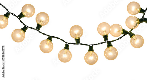 String Of Illuminated Spherical Lights On Green Wire With Transparent Background