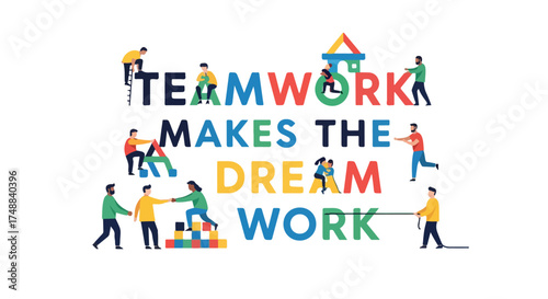 Collaborative effort illustration depicting teamwork bringing dreams to life, fostering support and synergy for achievement and success, creating