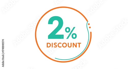 Attractive graphic element showcasing a promotional offer of 2 percent discount within a vibrant circular design