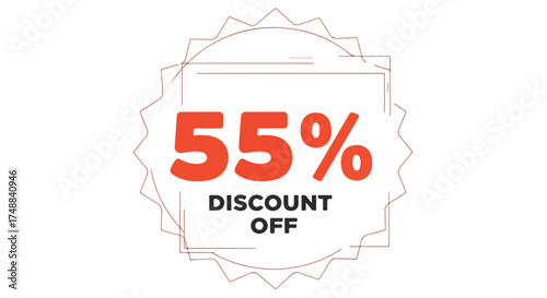 Promotion graphic showcases a vibrant 55% discount offer, ideal for marketing campaigns and attracting customers with significant savings announcement