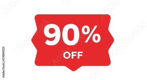 Bold ninety percent discount tag in red isolated on a clean white background conveys a strong offer signal 90% off promotion banner ready to enhance
