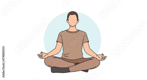 Illustration of a faceless individual in a meditative pose radiating serenity and self awareness in muted earth tones creating a sense of tranquility