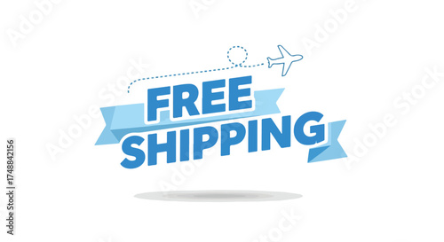 Graphic illustration showcasing the concept of free shipping with a cartoon airplane flight route design