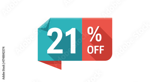 Eye-catching 21 percent off banner with vibrant teal and coral color palette for promotion offers and sales discounts