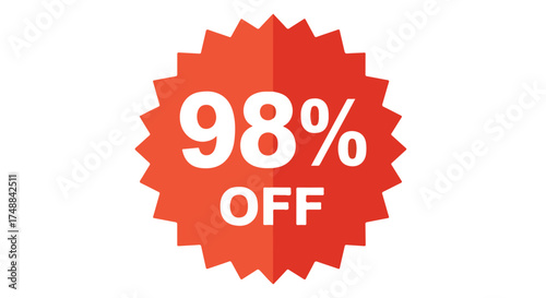 Eye-Catching 98 Percent Off Red Burst, Announcing Major Savings on Retail Products and Services Offering Massive Discount Deals with Lucrative