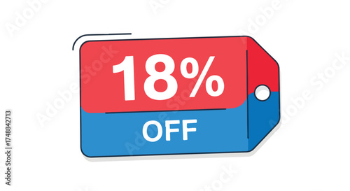 Bright and bold eighteen percent off sale tag promoting savings and discounts for special purchases or limited promotional events
